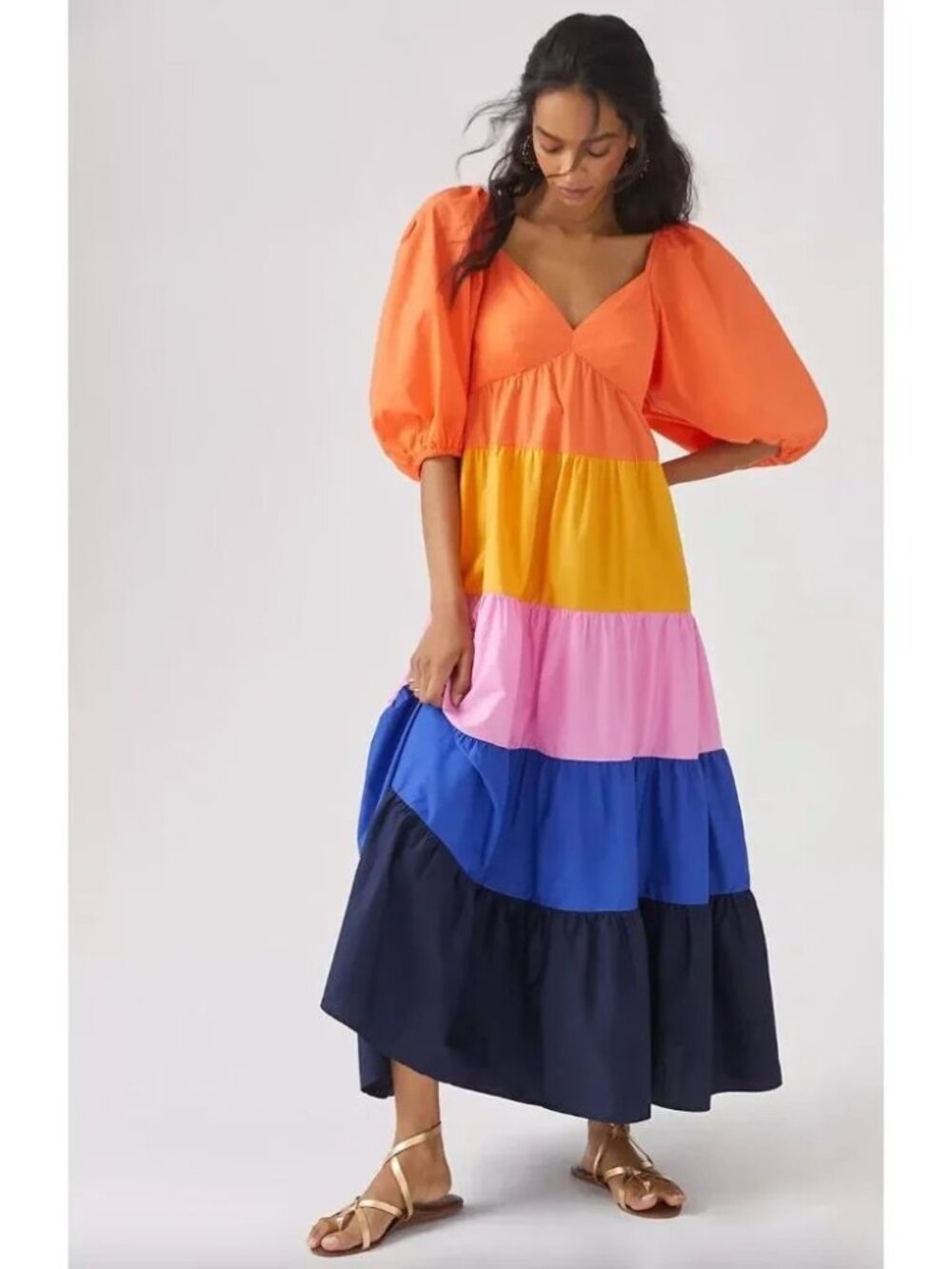 Anthropologie Farm Rio Tiered Colorblocked Maxi Dress Size S